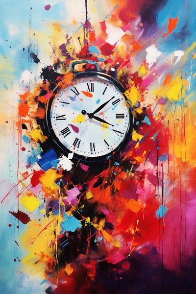 Klassische Wanduhr, zeitloses Gemälde auf Leinwand von F. Abderrahim