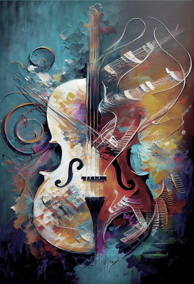 Klassische Violine Malerei mit Pinselstrichen von F. Abderrahim