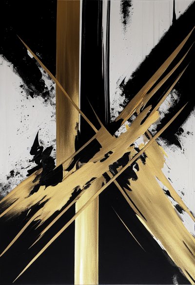 Zeitgenössische gold-schwarze Malerei von F. Abderrahim