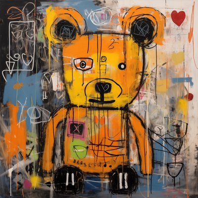 Dekorativer süßer Bär im Stil von Jean-Michel Basquiat von F. Abderrahim