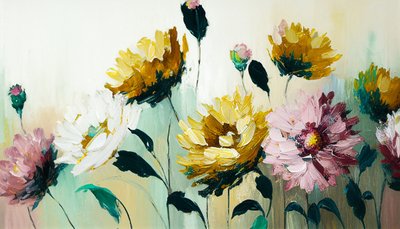 Blumenstillleben auf horizontaler Leinwand von F. Abderrahim