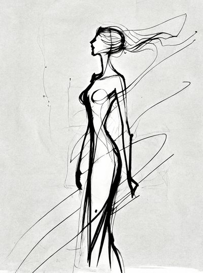 Mädchensilhouette, Linienzeichnung, minimalistische Wandkunst von F. Abderrahim
