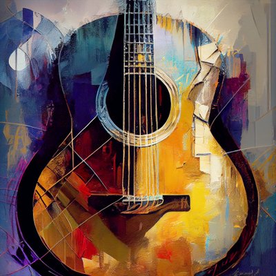 Abstrakte Gitarrenmalerei mit dicken Pinselstrichen von F. Abderrahim