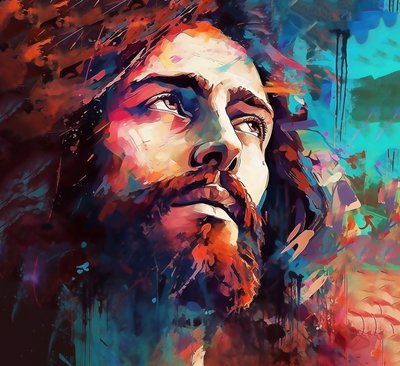 Religiöses Gesicht von Jesus Christus, spirituelles christliches Gemälde von F. Abderrahim