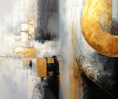 Silber- und goldene abstrakte intuitive Kunstmalerei, quadratische Kunstdrucke von F. Abderrahim