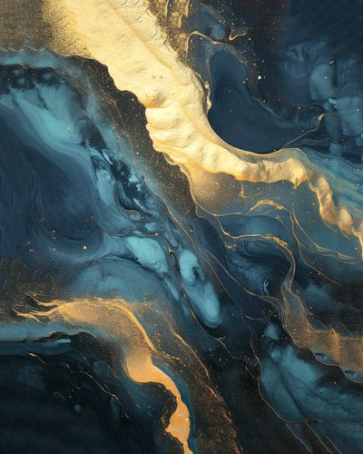 Schwarzer irisierender Hintergrund, blaue und goldene Marmorierung von F. Abderrahim