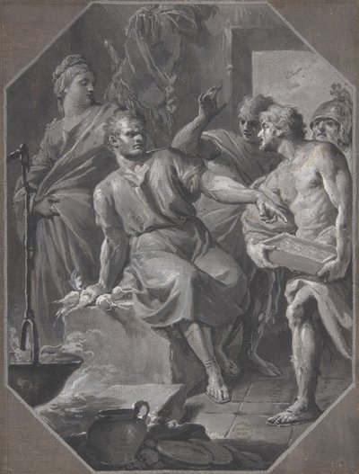 Manius Curius Dentatus lehnt die Geschenke der samnitischen Botschafter ab, 1732-92 von Fedele Fischetti