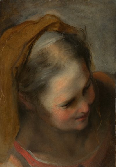 Kopf einer alten Frau, die nach rechts unten schaut von Federico Barocci