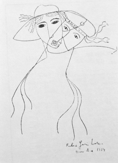 Zeichnung zur Illustration eines seiner eigenen Gedichte, gemacht in Buenos Aires von Federico Garcia Lorca