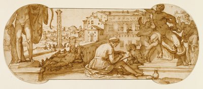 Taddeo im Belvedere-Hof im Vatikan, zeichnet den Laokoon von Federico Zuccaro