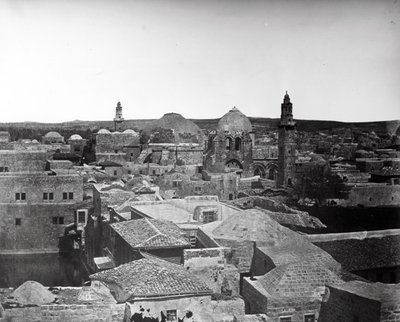 Ansicht der Kirche des Heiligen Grabes und des Teichs von Hiskija, Jerusalem, 1857 von Felice Beato