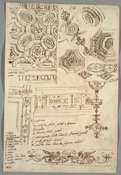 Dekorative Motive; Rückseite: Anatomische Studien von Felice Giani