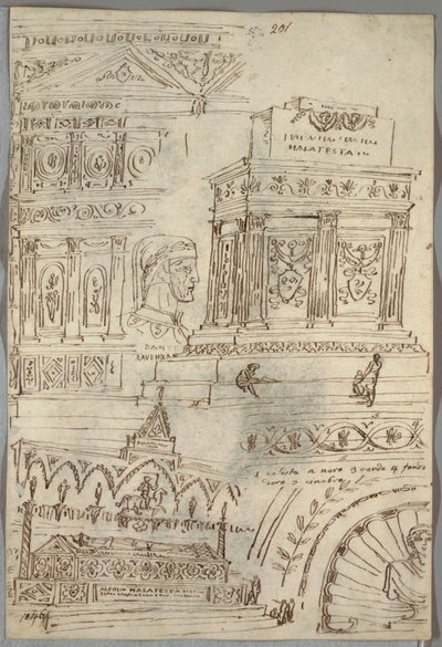 Dekorative Studie; Verso: Anatomische Studien von Köpfen von Felice Giani
