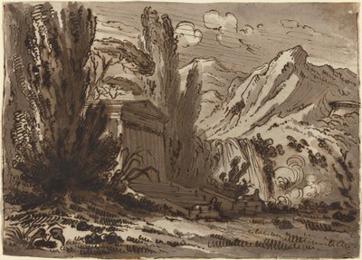 Gebirgige Landschaft mit klassischem Tempel von Felice Giani