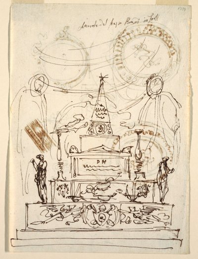 Entwurf für einen Katafalk für den Trauergottesdienst für Papst Pius VI. in Forli von Felice Giani
