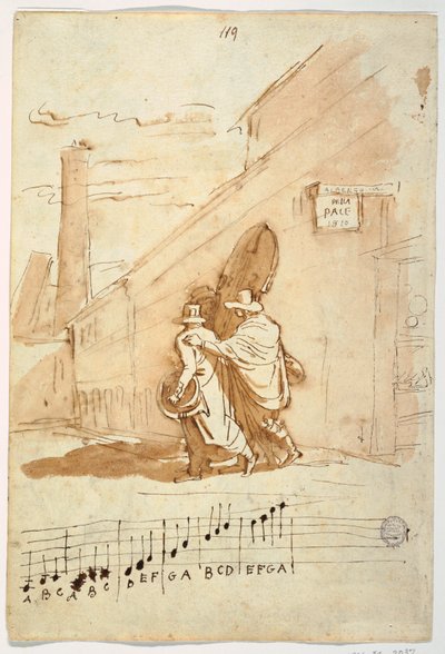 Drei Musiker vor dem Albergo Della Pace, 1810 von Felice Giani