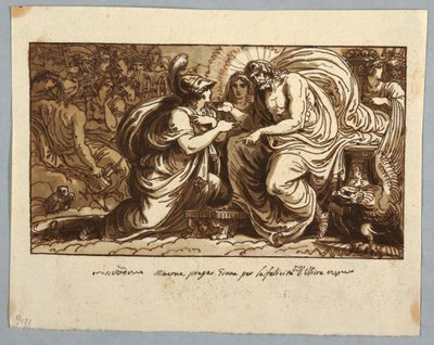 Blatt aus einem Skizzenbuch: Minerva bittet Jupiter um das Glück von Odysseus oder Minerva fragt Jupiter nach dem Schicksal von Ithaka von Felice Giani