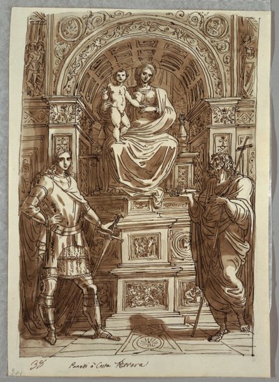 Die Madonna und das Kind auf dem Thron mit Heiligen; Studie nach Panetti oder Costa von Felice Giani