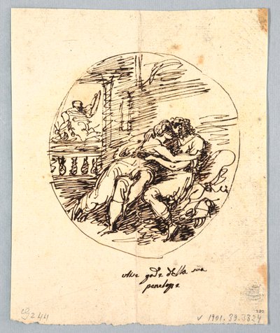 Odysseus und Penelope umarmen sich von Felice Giani