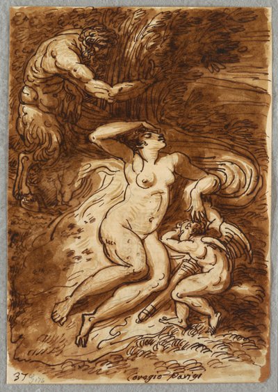 Venus und Amor und Satyr, Studie nach Correggio von Felice Giani
