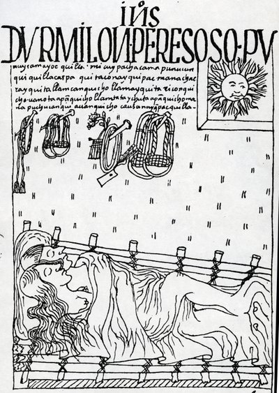 Einheimische Inkas schlafen durch den Morgen und vernachlässigen ihre Pflichten von Felipe Huaman Poma de Ayala