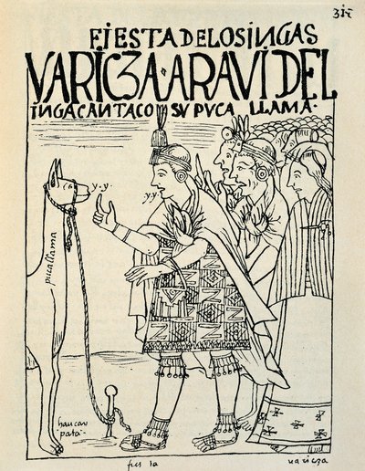 Das Opfer eines Lamas bei einem Inka-Ritus (Tuschzeichnung, ca. 1587) von Felipe Huaman Poma de Ayala