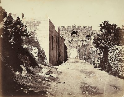 Ansicht eines Abschnitts der Stadtmauern und des Hauses der Heiligen Anna in Jerusalem von Félix Bonfils