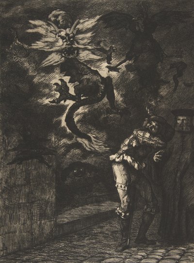 Panurge verlässt das Haus von Raminagrobis von Felix Bracquemond