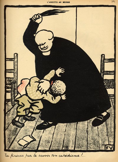 Ein Priester schlägt einen Jungen, aus 