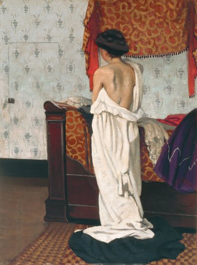 Rückenansicht eines Aktes in einem Innenraum von Felix Edouard Vallotton