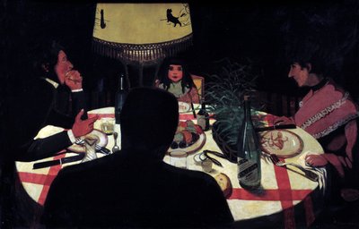 Abendessen, Lampeneffekt. Darstellung des Malers umgeben von seiner Frau und seinen schönen Kindern von Felix Edouard Vallotton