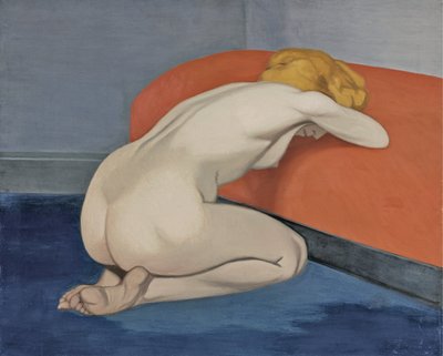 Nackte Frau kniet vor einer roten Couch, 1915 von Felix Edouard Vallotton