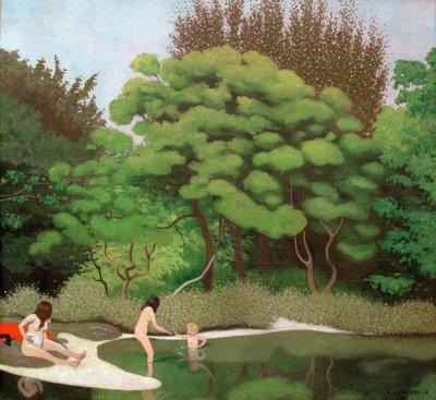 Waldlandschaft bei Sonnenschein, mit zwei Frauen und einem Kind von Felix Edouard Vallotton