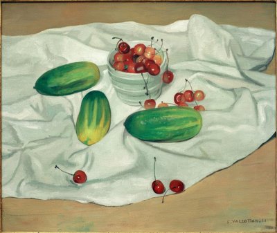 Drei Gurken und eine weiße Vase mit Kirschen von Felix Edouard Vallotton