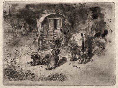 Die Wächter des Hauses oder die Freunde des Saltimbanque von Felix Hilaire Buhot