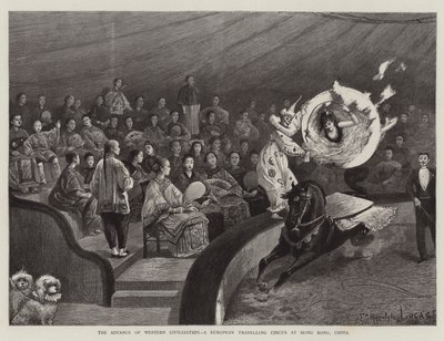 Der Vormarsch der westlichen Zivilisation, ein europäischer Wanderzirkus in Hongkong, China von Felix Hippolyte Lucas