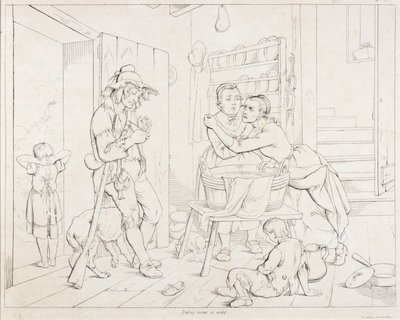 Rip von seiner Frau genervt (Rip Van Winkle, Illustration) von Felix Octavius Carr Darley
