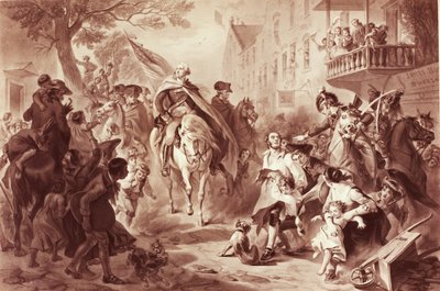George Washington betritt New York im Jahr 1783, graviert von Alexander Hay Ritchie (1822-1895) von Felix Octavius Carr Darley