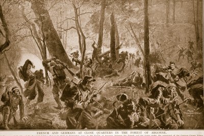 Franzosen und Deutsche im Nahkampf im Wald von Argonne, 1914-19 von Felix Schwormstadt