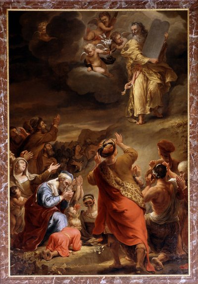 Moses steigt vom Berg Sinai mit den Zehn Geboten herab von Ferdinand Bol