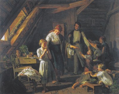 Abschied der Eltern - das älteste Kind kümmert sich in Abwesenheit der Eltern um die Geschwister von Ferdinand Georg Waldmuller