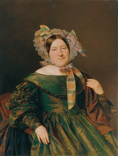 Frau in grünem, lachsrot changierendem Kleid von Ferdinand Georg Waldmuller
