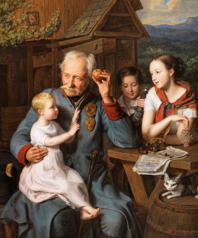 Ein alter Invalid mit Kindern von Ferdinand Georg Waldmuller