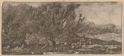 Hirten mit ihrer Herde, die einen Bach durchqueren von Ferdinand Kobell