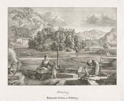 Sieben Ansichten in Salzburg und Berchtesgaden: Montag: Rosenecker Garten Salzburg, 1823 von Ferdinand Olivier