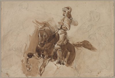Gepanzerte Figur zu Pferd recto, um 1828 von Ferdinand Victor Eugene Delacroix