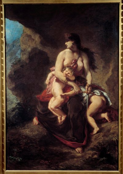 Furiose Medea tötet ihre zwei Kinder in einer Höhle von Ferdinand Victor Eugene Delacroix