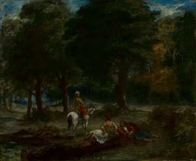 Griechische Kavalleristen ruhen im Wald von Ferdinand Victor Eugene Delacroix