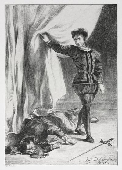 Hamlet: Hamlet und die Leiche von Polonius, 1835 von Ferdinand Victor Eugene Delacroix
