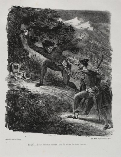 Illustrationen zu Faust: Faust und Mephistopheles in den Bergen des Harz von Ferdinand Victor Eugene Delacroix